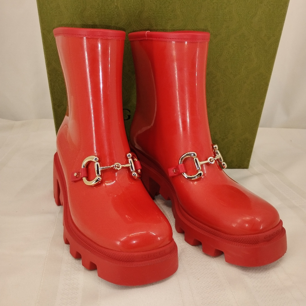 GUCCI Authentic Trip Horsebit Red Rain Boots SZ 8